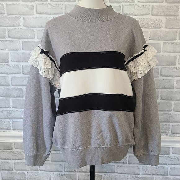 BDG Urban Outfitter Emory Ruffle Pullover Sweatshirt Tunic Top NEW S Cottage - Picture 1 of 9